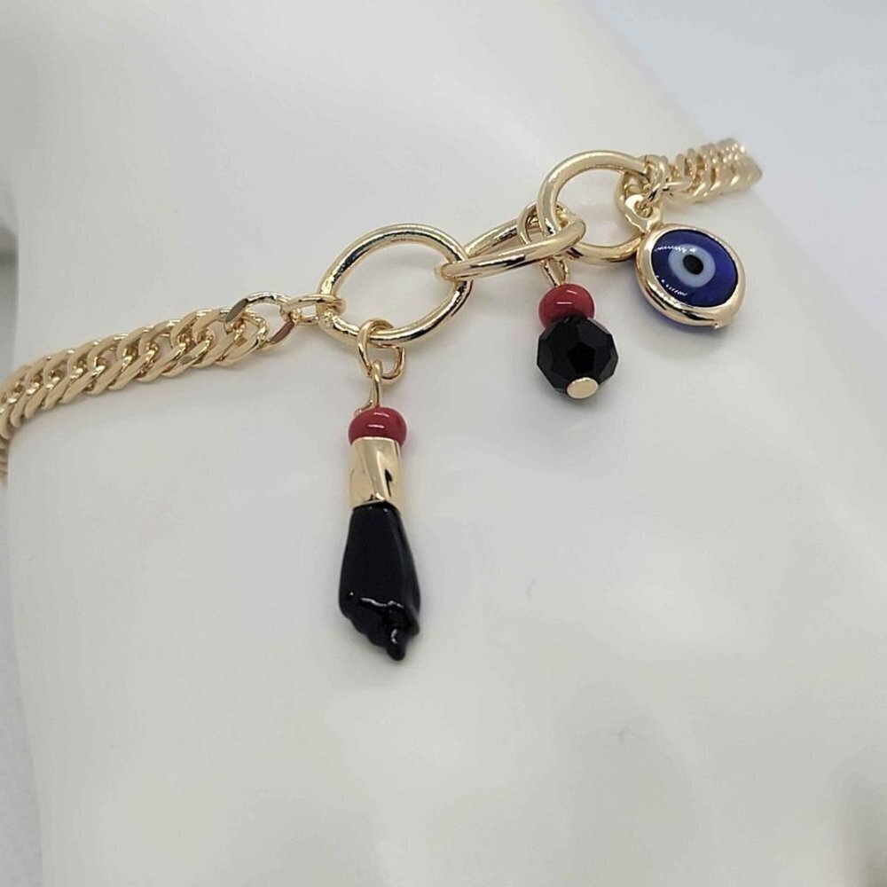 Brand New Brazilian 18k Gold Filled Blue Evil Eye, Figa Hand  Bracelet
